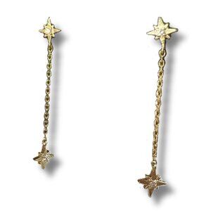North Star Dangling Chain Gold and Jewel Crystal Earrings Magical Mystical Vibes